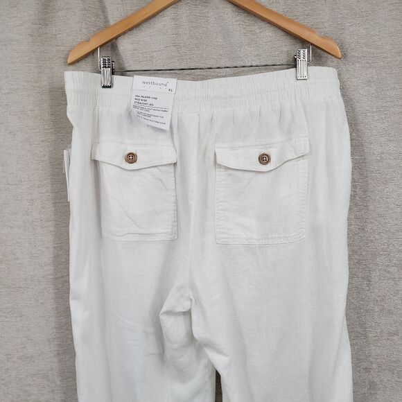 Westbound The Island Crop White Linen Blend Cropped Straight Leg Pants Women's - Picture 5 of 13
